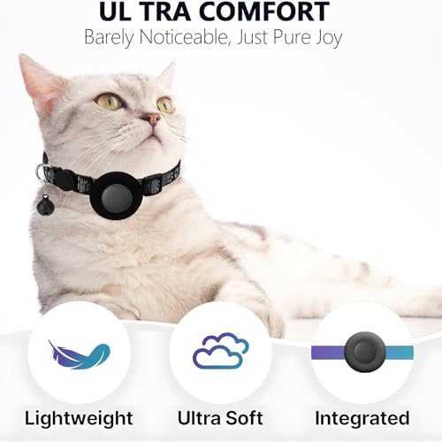 GPS Tracker for Cats, Mini GPS Pet Tracker with Collar, IPX8 Waterproof Cat Trackers Collar,No Monthly Fee,Work with Apple Find My(iOS Only),Smart Trackers for Pets-Black-3