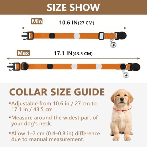 2 Pack Cat Collars Halloween Polka Dot Collar with Bell for Dog Puppy, Adjustable Length 10.6" to 17.1"