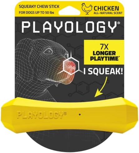 Playology Squeaky Chew Stick - Scented Dog Toy - Medium, Chicken Scent