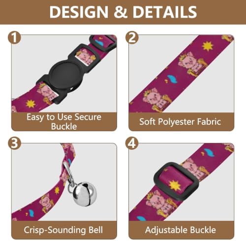 Cute Cartoon Pigs Pet Collar 2 Pack Soft Polyester Pet Collar Adjustable Length 10.6" to 17.1"