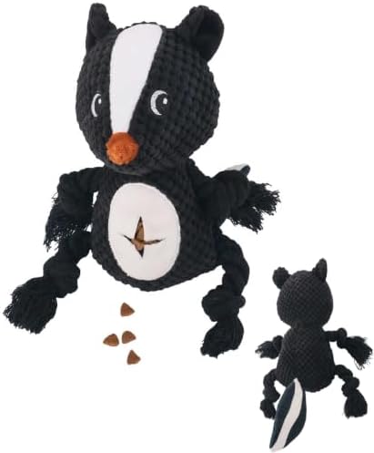 Dog Squeaky Chew Toy, Plush Crinkle Rope Dog Toy - Black Skunk