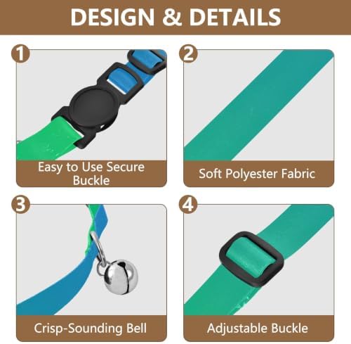 Blue Green Gradient Soft Cat Collar, 2 Pack Dog Collar with Bell