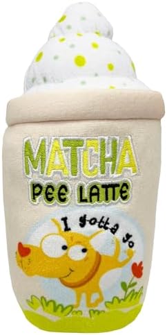 Huxley & Kent for Dogs - Matcha Pee Latte (Small) - Funny Durable Power Plush Dog Toy with Squeaker - Dog Gift