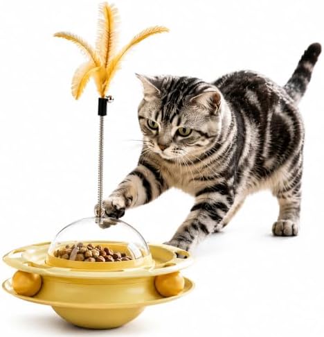 Interactive Cat Toy Puzzle Feeder Slow Feeder Treat Dispenser Toy (yellow)
