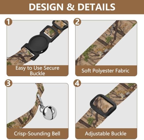 Leopards Tree Branches Natural Collar with Bell for Dog Puppy 2 Pack Pet Collar Adjustable Length 10.6" to 17.1"