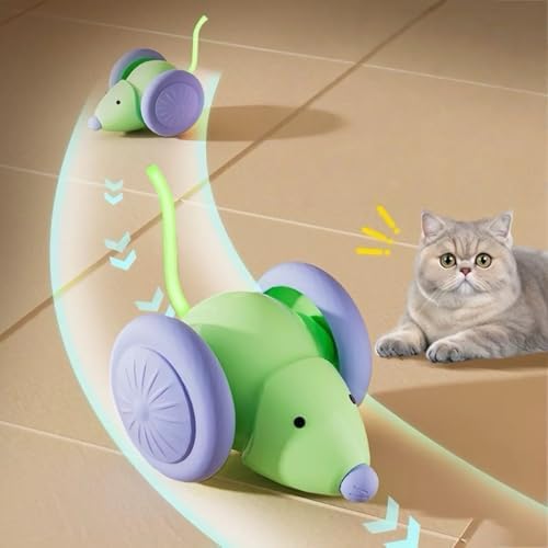 Interactive Cat Toy, USB Rechargeable Rolling Mouse with LED, Automatic Motion-Activated Chase Toy, Quiet Indoor Exercise for Cats & Kittens