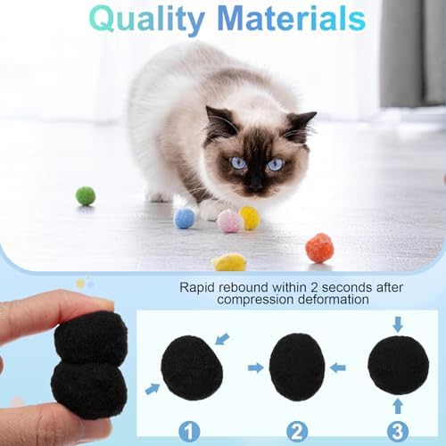 Cat Toy Pom Ball, Interactive Cat Ball Toys Fuzzy Pompoms (Plush, 1.2Inch, 30Pcs, Black) for Kittens Pet Enrichment Training Play Indoor