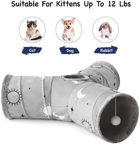 Tempcore Cat Tunnel, 3-Way Collapsible Toy for Indoor Cats, Grey Sun