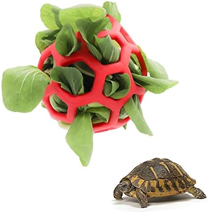 Tirifer Tortoise Treat Ball Toy Hay Feeder Ball Hanging Feeding Grass Ball Fruit Vegetable Feeder Holder Foraging Toy for Small Animals Pet Tortoise Turtle
