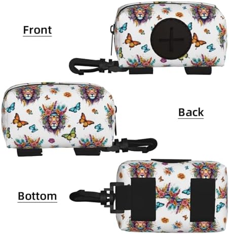 Dog Poop Bag Holder for Leashes Pouches for Pet Waste Bags and Walking Accessories (Colorful Lion Flowers Floral White)