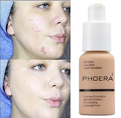 2 Pack PHOERA Foundation,Flawless Soft Matte Oil Control Liquid Foundation Durable Waterproof 24 HR Best Cover up Full Coverage Face Makeup.PHOERA 102-Nude & 103- Warm Peach, 1.0 Fl Oz