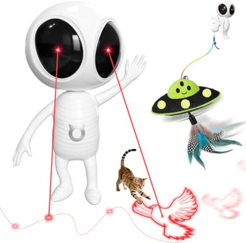Automatic Cat Laser Toy, 2-in-1 Interactive Cat Toy with Dual Laser & Catnip UFO Teaser, Motion Activated, 5 Laser Patterns, 4 Play Modes, Rechargeable, Adjustable Clip for Indoor Cats