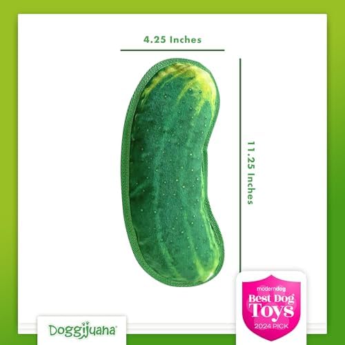 Doggijuana Tuffer Chewer Plush Dog Toy, Dill Pickle | Squeaky Refillable