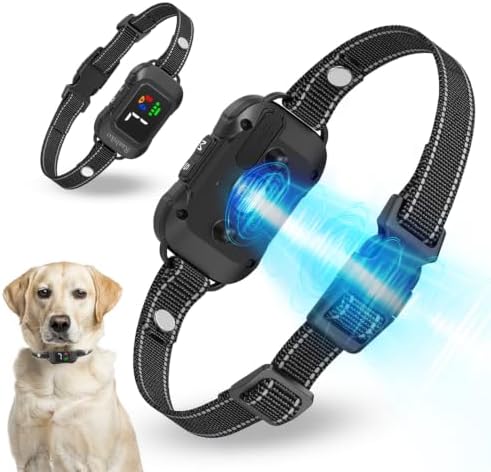 No Shock Ultrasonic Dog Bark Collar, 6 Modes 7 Sensitivity, Type-C Rechargeable Anti Barking Collar for Small Medium Large Dogs, Black