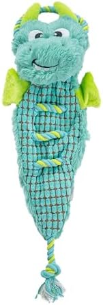 Outward Hound Ropiez Rope Interactive Dog Tug Toy for Tugging Squeaky Fun, 21 Inch Dragon, Blue, Medium