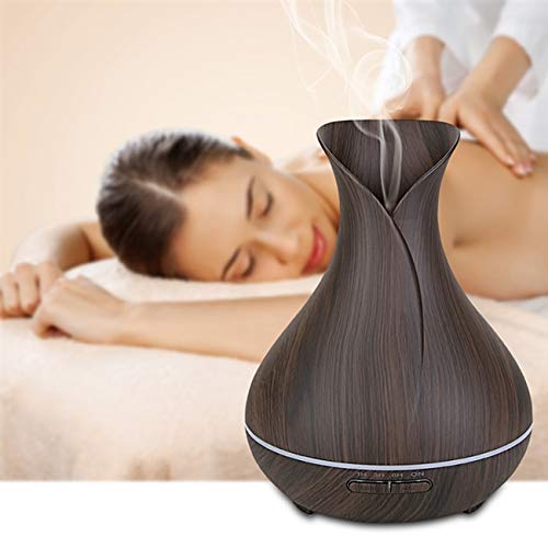 Essential Oil Diffuser Tulip Dark Wood Diffuser LED Advanced Cool Mist Humidifier 14 Color LED Night Light - Our Best Wood Grain - Birthday Gifts & Housewarming Gifts