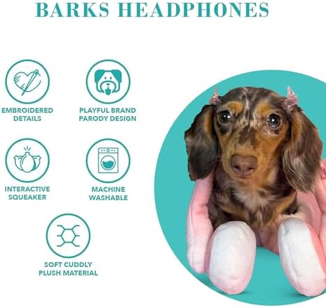 Haute Diggity Dog Barks Headphones Plush Dog Toy, Funny Parody Chew Toys