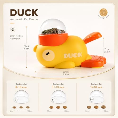 Cat Treat Dispenser, Duck Treat Dispenser for Cats, Cat Treat Toys Interactive and Dog Puzzle Treat Feeder, Food Puzzle Slow Feeder for Small Cats, Dogs, Other Pets (Yellow)