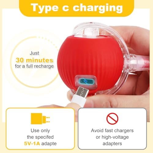 Interactive Cat Toys Ball for Indoor Cats＆Dogs,Automatic Cat Toy 360° Auto-Rotation Smart Obstacle Avoidance,Includes 4 Cat Spiral Spring,Cat Enrichment Toys for Indoor Cats (Red-1)
