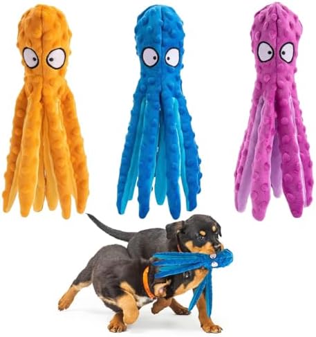Alphatool 3 Pcs Squeaky Dog Toys, Soft Plush Octopus Crinkle Toys