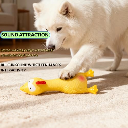 6.7" Squeaky Latex Dog Toy gripping, Cute Little Chicken Rubber Toy for Chewing and Grinding Teeth Interactive Play for Small Medium Dogs -(1Pcs Yellow)