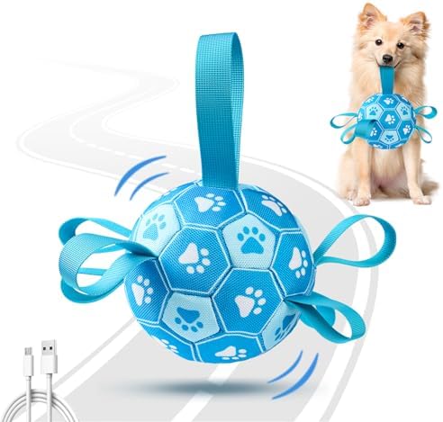 Interactive Dog Toys Dog Soccer Ball to Keep Them Busy(Blue) | Durable Automatic Moving Jumping Dog Balls with Straps for Small/Medium/Large Dogs,Rechargeable,Not for Aggressive Chewers