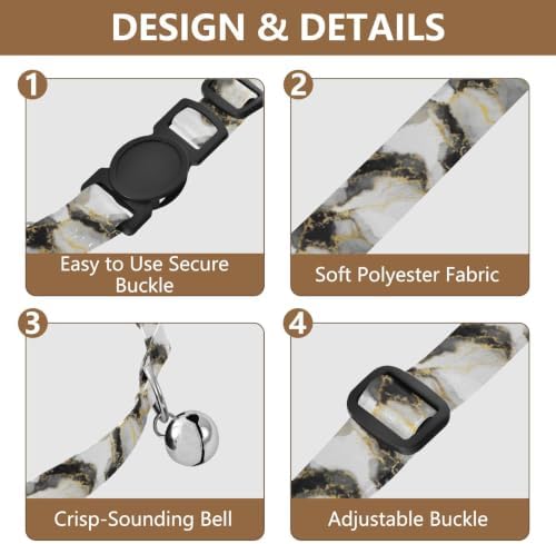 Marble Gold Black Adjustable Buckle Dog Collar 2 Pack Comfortable Cat Collar