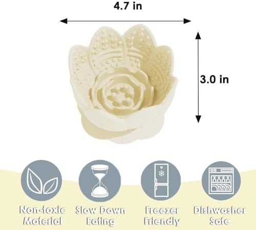 Dog Lick Bowl,Anxiety Relief Slow Feeder Dog Lick Mat Treat Dispenser, Non-Slip Licking Bowl Enrichment Toys for Small Medium Breeds Dogs (Beige, 12x12x7.6CM)