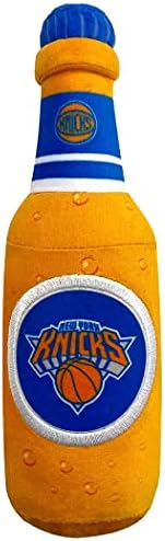 Pets First NBA New York Knicks Beer Bottle Plush Dog & CAT Squeak Toy - Cutest Stadium SODA Bottle Snack Plush Toy for Dogs & Cats with Inner Squeaker & Beautiful Basketball Team Name/Logo
