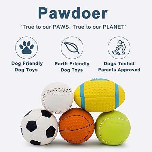 Squeaky Dog Ball, Soft Latex Rubber Squeaky Dog Toys for Small Dogs Puppies, Cute Squeak Toys Play Ball - Tennis, Soccer, Football, Basketball and Baseball