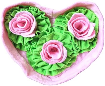 Pet Soft Fleece Snuffle Mat Heart Foraging Mats Dog Rabbit Guinea Pig Interactive Feeding Toy Anti Slip Slow Feeder Treat Dispenser (Pink/Green)