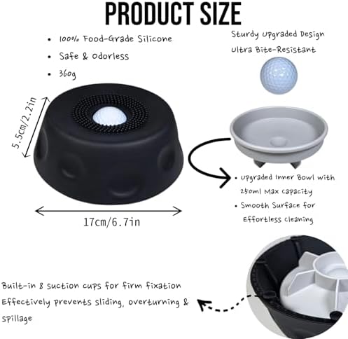 Slow Feeder Lick Bowl with Rolling Ball, Anti-Slip, Black