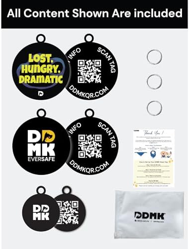 DDMK Smart Pet Tag Set | Includes 3 Tags | QR Code for Instant Alerts | Custom Pet Profiles | Durable & Waterproof | No Subscriptions or Fees |23-Lost Hungry Dramatic
