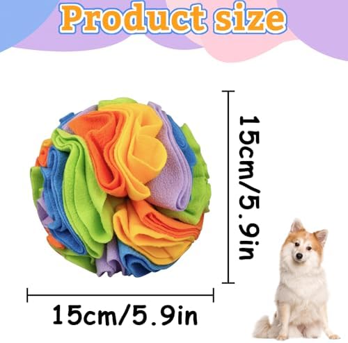 Andiker 5.9" Snuffle Ball for Dogs, Plush Colorful Interactive Snuffle Ball Hide Treat Dog Puzzle Toy for Relieving Boredom and Training Machine Washable Dog Balls for Small Dogs (Rainbow, S)