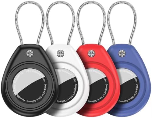4 Pack for AirTag Keychain Holder, Anti-Scratch Waterproof Case Dog Collar | 1st/2nd Gen Air Tag Compatible,Hex Lock Secure,Metal Wire Cable,for Luggage Tracker,Pet Collar Charms,Backpack,Keys,Wallet