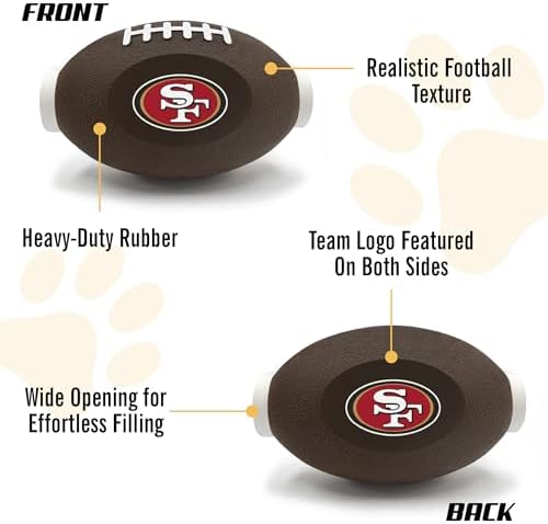 NFL San Francisco 49ers Football Treat Dispensing Toy for Dogs and Cats, Rubber Ball Pet Toy, Interactive Fun Doggie Treat Toy, Natural Rubber Feeding Toy