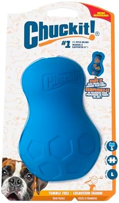 Chuckit! Tumble Teez Dog Treat Puzzle Toy, Large, Blue – Interactive Tumble‑Shaped Treat & Chew Puzzle Pod for Dogs 60–100 lb – Durable Rubber Fetch Toy with Interior Treat Chamber – Pack of 1