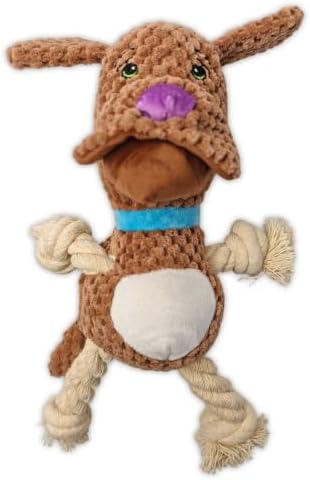 Brown Poodle Squeaky Plush Dog Chew Toy, 10.6 in Rope Crinkle Toy