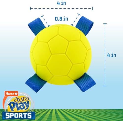 Hartz Dura Play Sports Soccer Dog Toy, Bacon Scented Squeaky Latex Yellow & Blue Toy, 3 Count