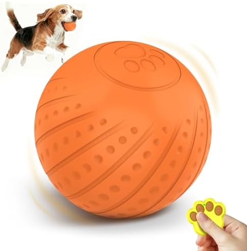 Jovrun Interactive Dog Toys Ball, 2025 Upgraded Remote Control Small Dog Toys, Durable Motion Activated Automatic Dogs Balls for Small Dogs (Orange, with Remote Control)