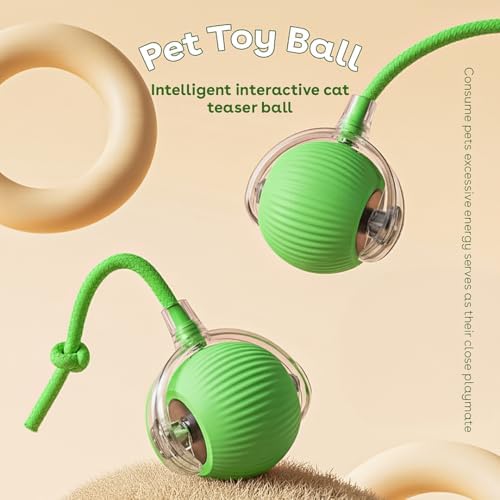 Interactive Cat Toy Ball, Automatic Intercative Cat Toys for Indoor Cats, The 3rd Generation Agile Moving Cat Ball with Elastic Mesh Tail, Toys for Indoor Adult Cats - Pack of 3 (Red, Green, Blue)
