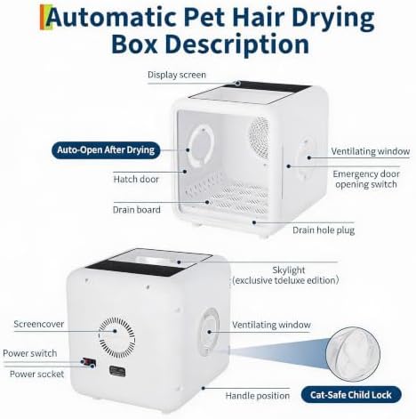 Pet Drying Box 360° High-Efficiency Drying System, 72L Comfort Design, Safety with Smart Temperature Control, LED Control Panel & Smart Auto-Open Door