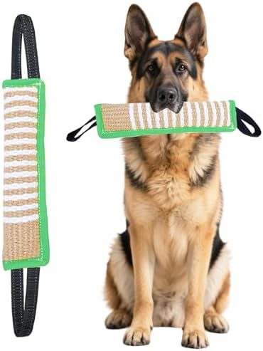 Clysoru Squeaky Tug Toy for Dogs Jute with 2 Strong Handles Lasting Training Equipment Puppy to Large Dog Interactive Toys of War Pull Indestructible Rope Pet Crinkle Teething