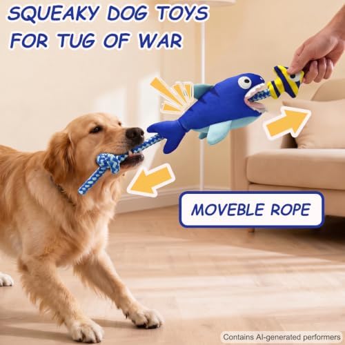 Durable Squeaky Plush Rope Dog Tug Toy for Large Aggressive Chewers