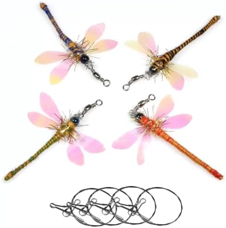 Cat Insect Feather Toys Replacement - 4 Pcs Handmade Natural Dragonfly - Cat Toy Wand Refills - Interactive Kitten Teaser Wand Attachments - Cat Toys for Indoor Cats Play