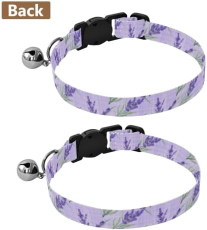 Watercolor Lavender Plaid Decorative Pet Collar with Bell 2 Pack Cat Collar Adjustable Length 10.6" to 17.1"