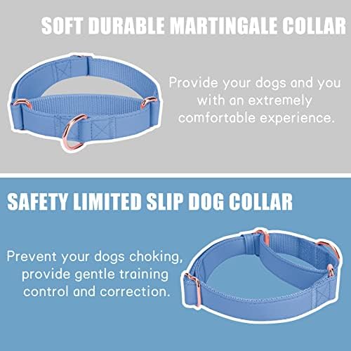 Soft Leather Martingale Dog Collar - Adjustable Rose Gold Limited Slip Collars [Easy to Clean], Stylish Durable Heavy Duty Nylon No Pull Training Collar for Small Medium Large Dogs M Blue Purple