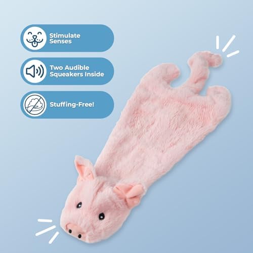 Best Pet Supplies 2-in-1 Stuffless Squeaky Dog Toy - Pig, Medium | No-Stuffing, 2 built-in squeakers, No Mess, Soft, Holds a Plastic Bottle for Added play, Perfect for Moderate chewers