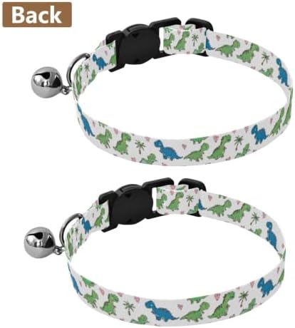 2 Pack Kitten Collar Cute Cartoon Dinosaurs Blue Green Bell Collar for Small Dogs, Adjustable Length 10.6" to 17.1"