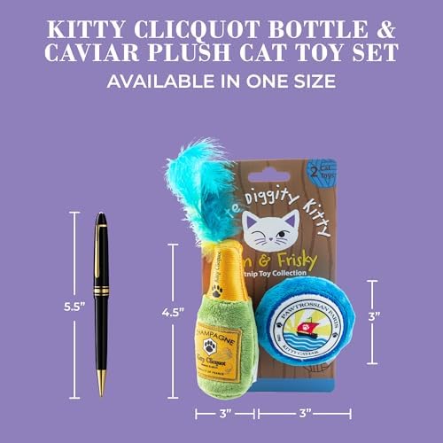 Haute Diggity Kitty Clicquot Bottle + Caviar Set, Soft Plush Cat Toys